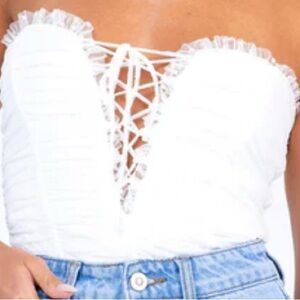 White Lace-Up Corset Bodysuit